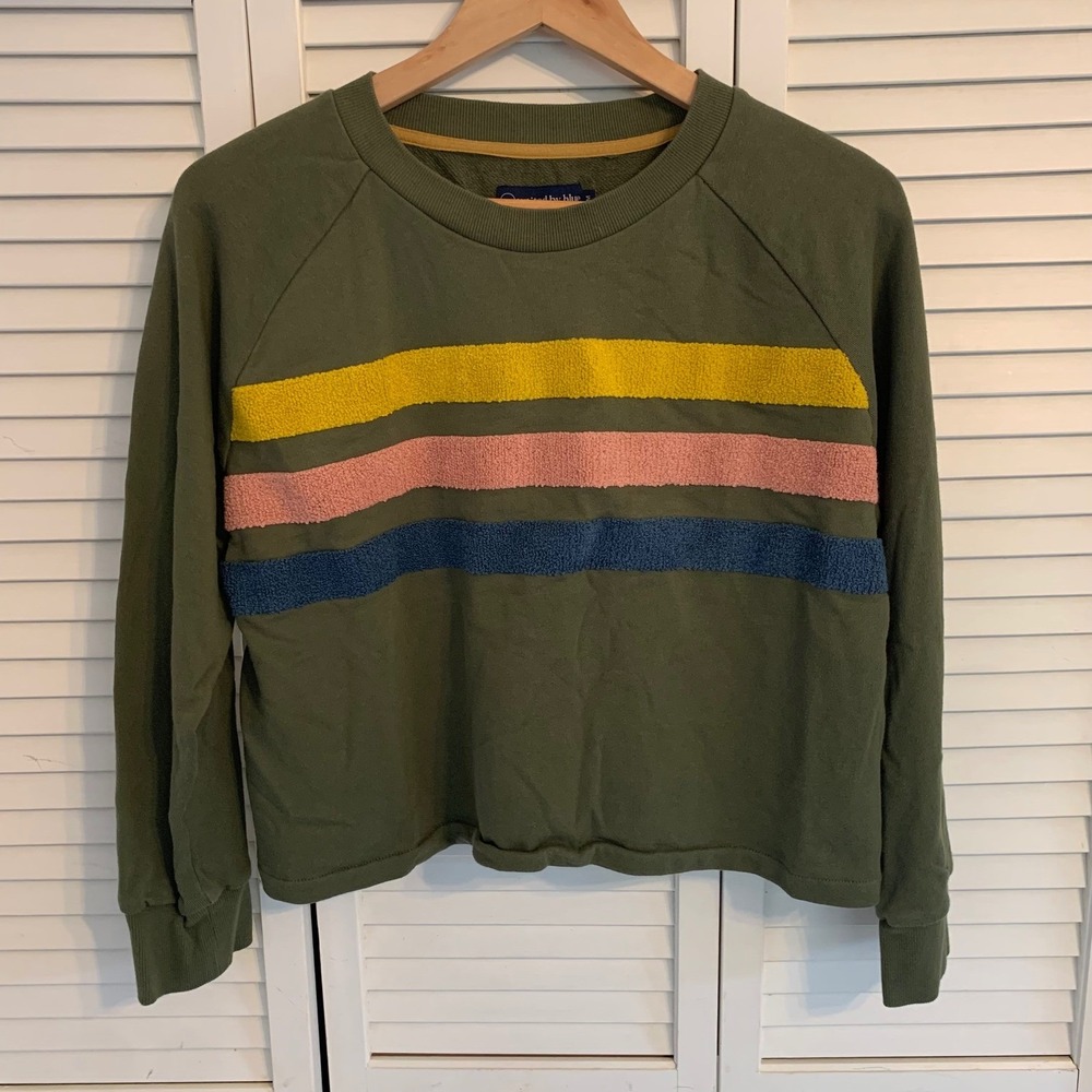 United By Blue Raglan Pullover Organic Cotton Cropped Sweatshirt Cypress Green M